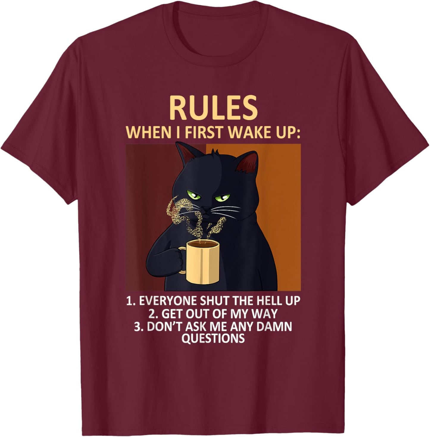 Cat Drinking Coffee Kitten Lover Funny Rules Pet Owner T-Shirt - T-Shirt | Maroon