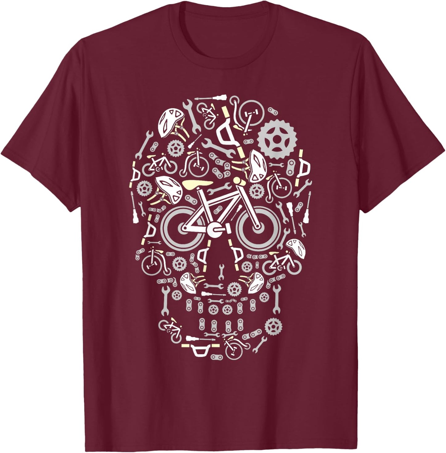 Funny Bicycling & Cycling Sugar Skull - Bicycle T-Shirt - T-Shirt | Maroon