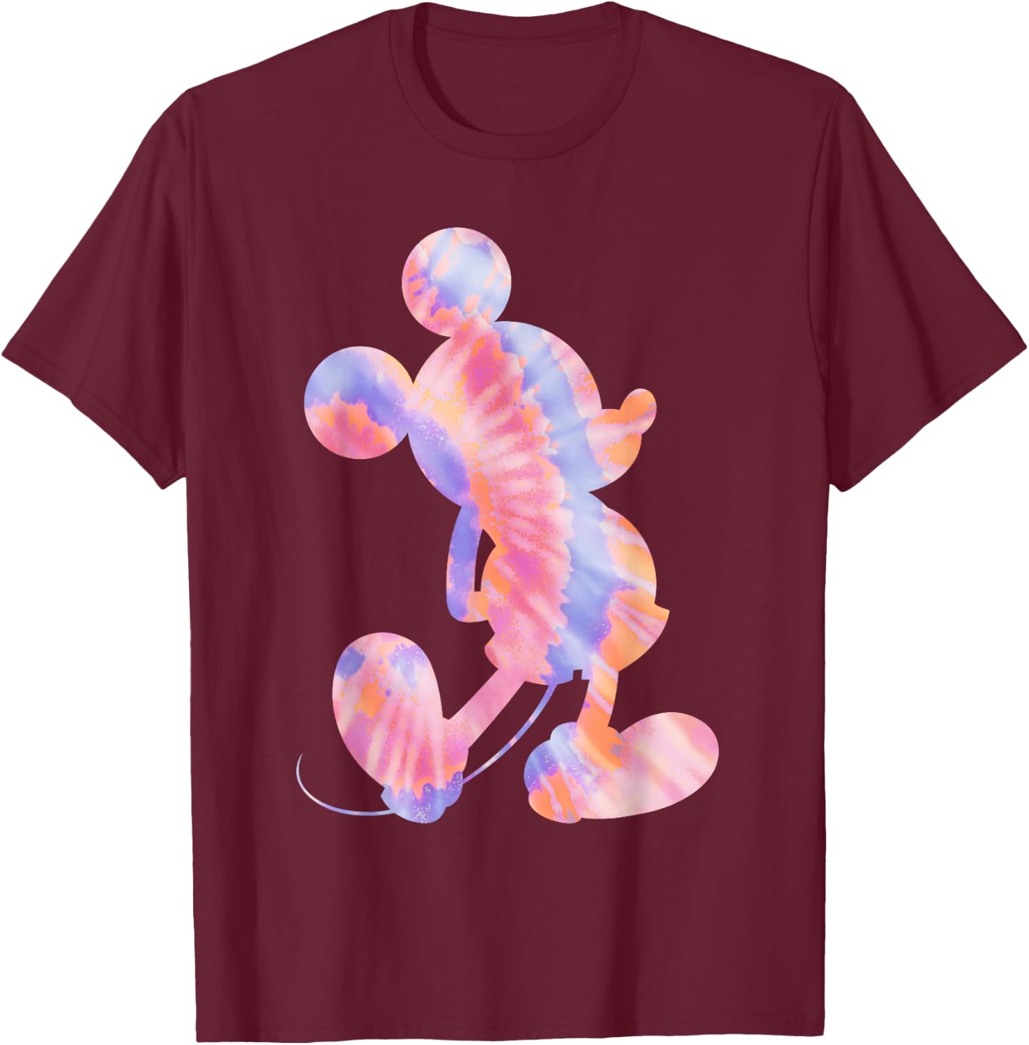 Disney Mickey Mouse Silhouette 90s Tie Dye T-Shirt - T-Shirt | Maroon