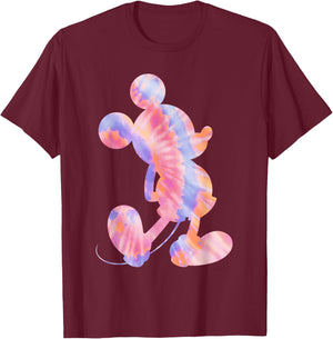 Disney Mickey Mouse Silhouette 90s Tie Dye T-Shirt - T-Shirt | Maroon