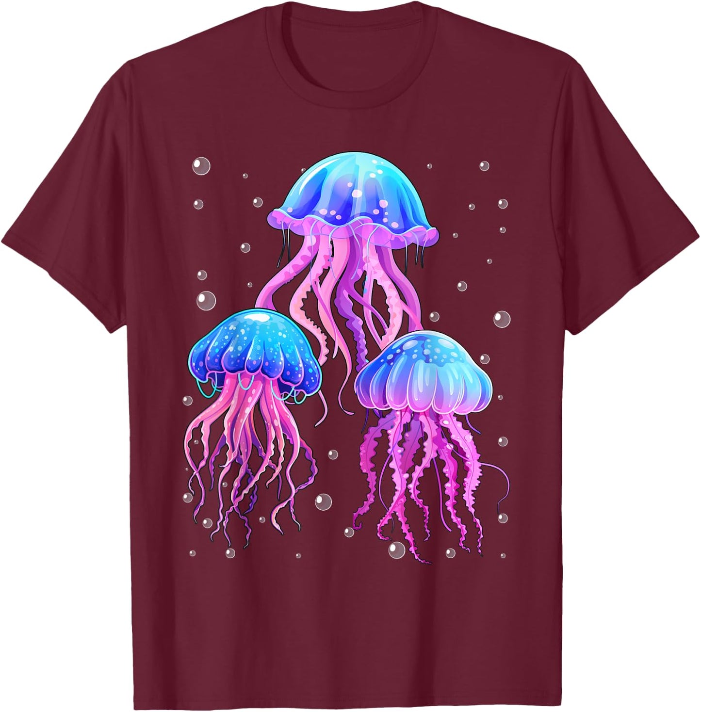 Glowing Rainbow Jellyfish T-Shirt - T-Shirt | Maroon