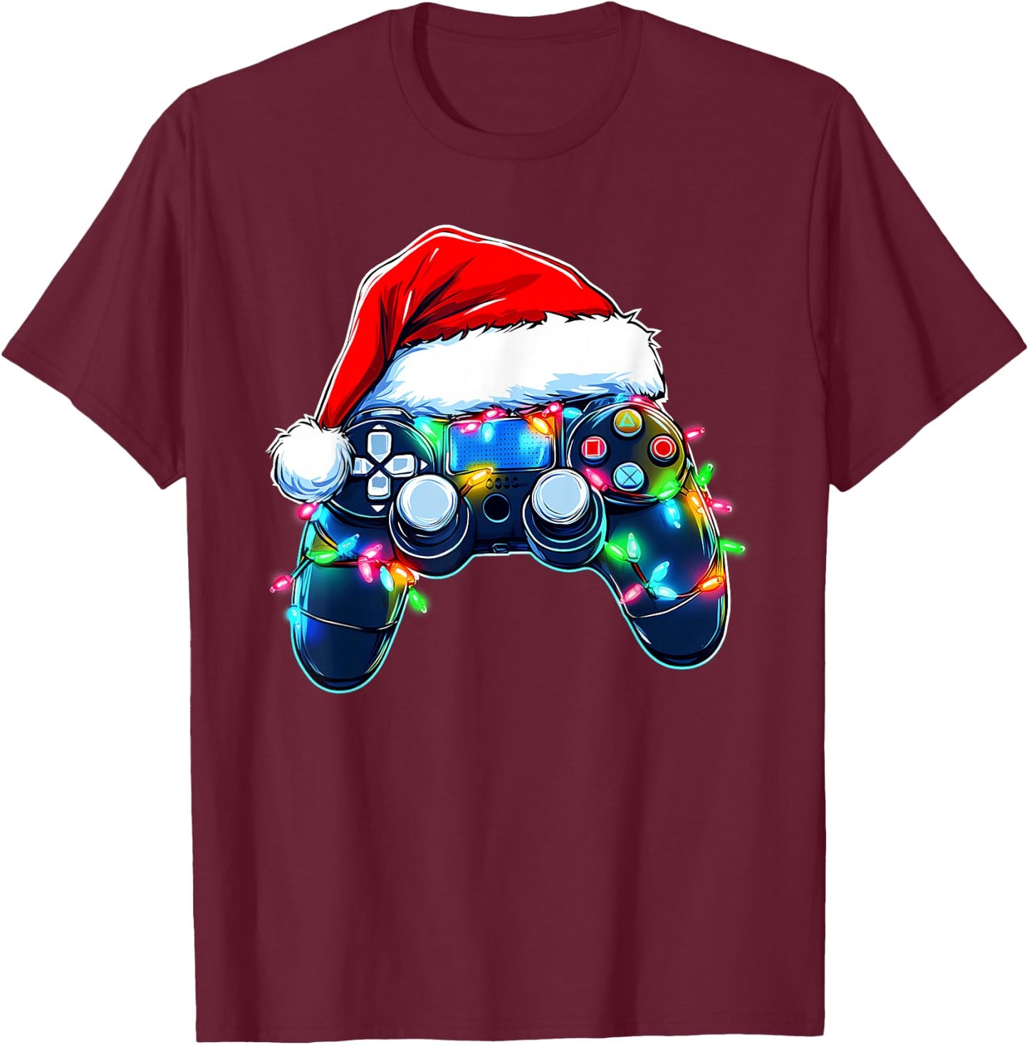 Video Game Controller Christmas Santa Hat Gamer Boys T-Shirt - T-Shirt | Maroon