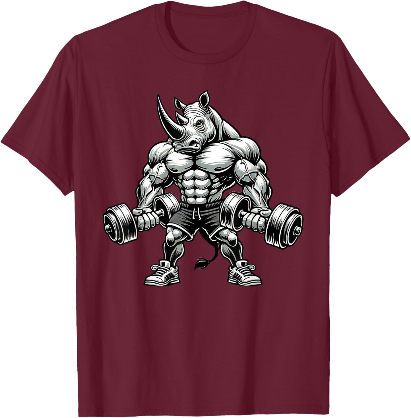 Rhino Powerlifting Weightlifting Gym Workout T-Shirt - T-Shirt | Maroon
