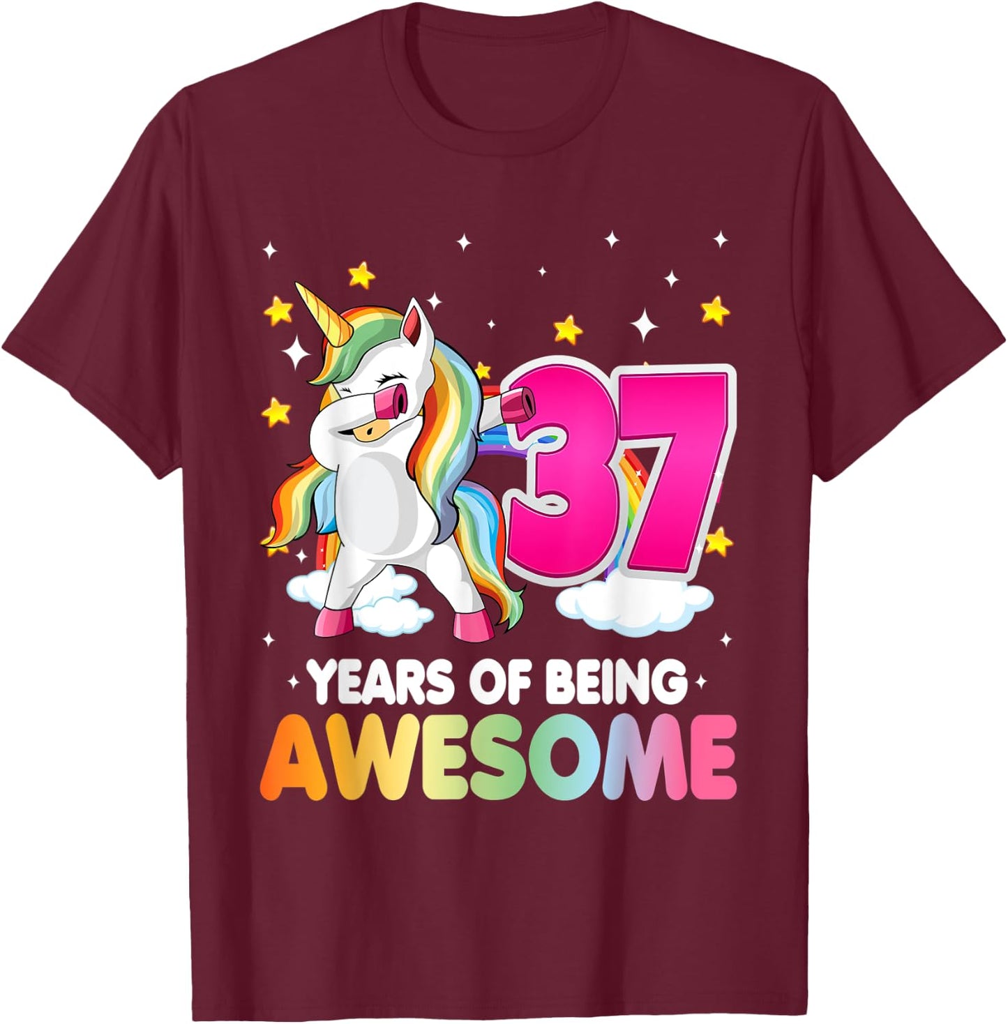 37th Birthday Dabbing Unicorn Party Gift | 37 Years Old T-Shirt - T-Shirt | Maroon