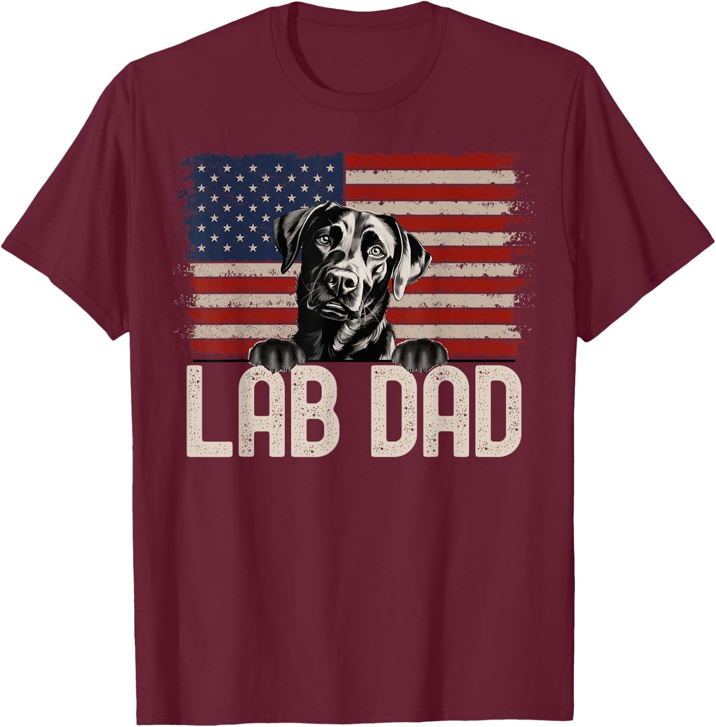 Best Dog Dad Ever American Flag - Lab Dad T-Shirt - T-Shirt | Maroon