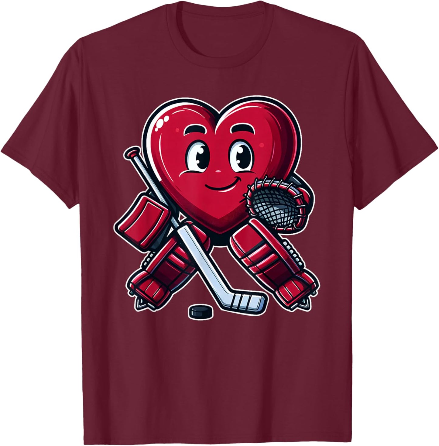 Valentine's Day Heart Ice Hockey Goalie T-Shirt - T-Shirt | Maroon