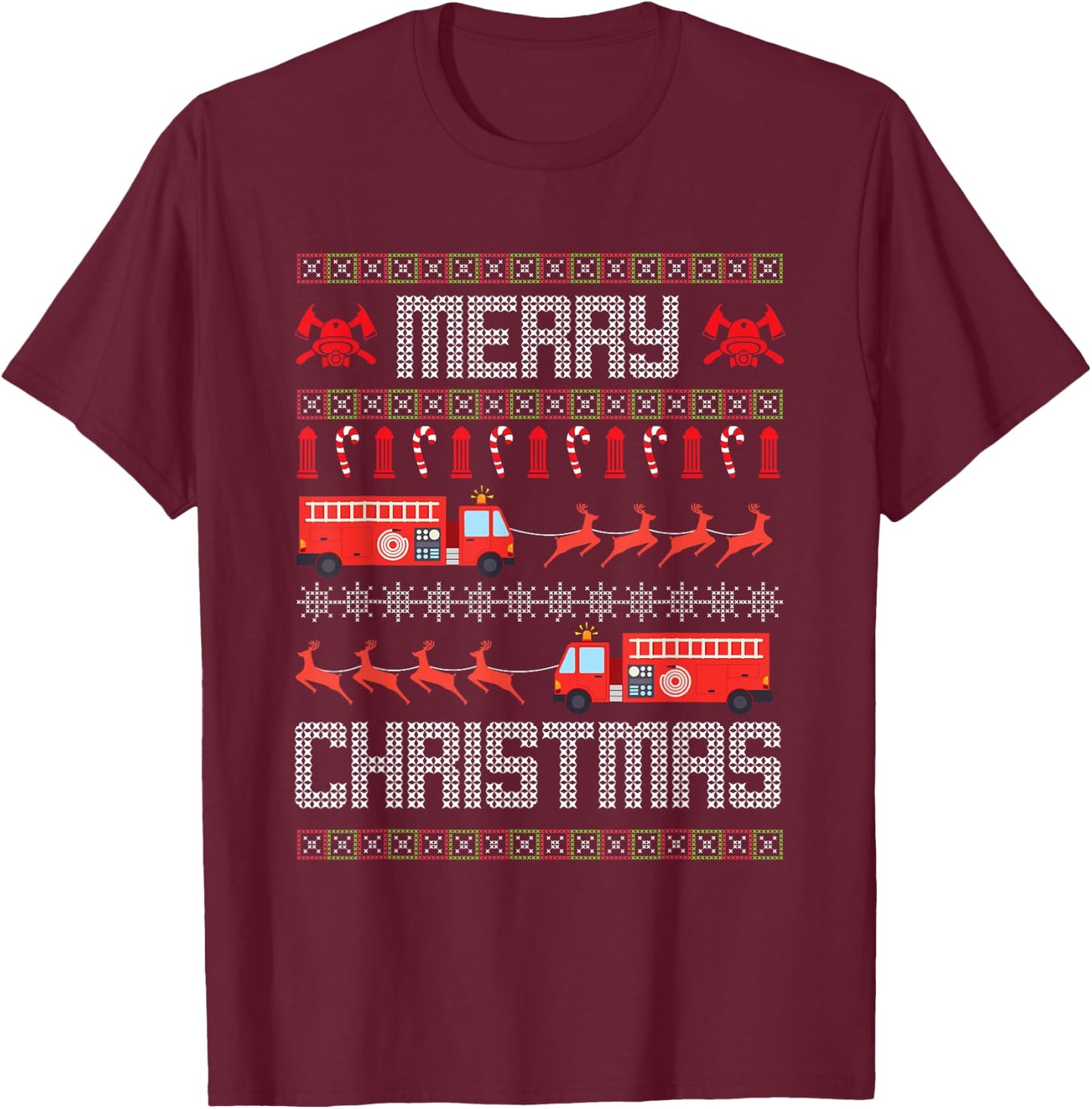 Christmas Firefighter Merry Christmas Fire Truck Costume T-Shirt - T-Shirt | Maroon
