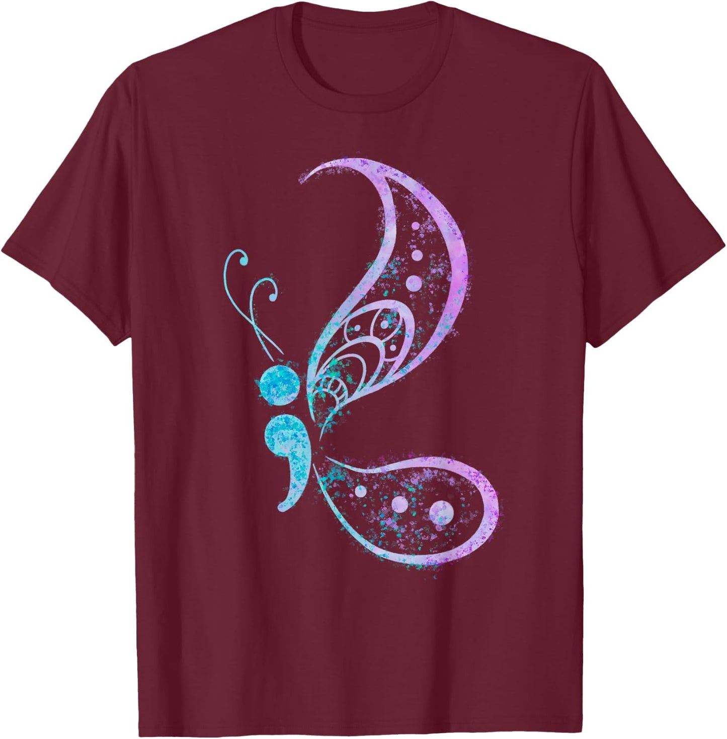 Vintage Semicolon Butterfly Semi-Colon Tattoo Mental Health T-Shirt - T-Shirt | Maroon