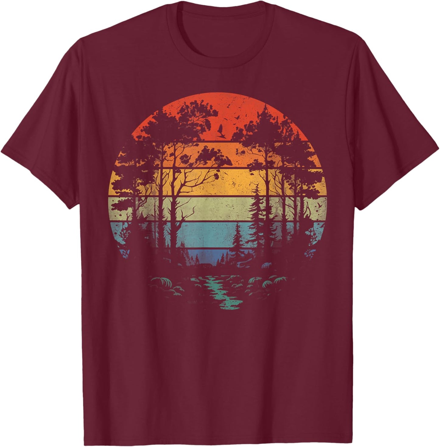 Trees Wildlife Nature Vintage Forest Woman Girl T-Shirt - T-Shirt | Maroon