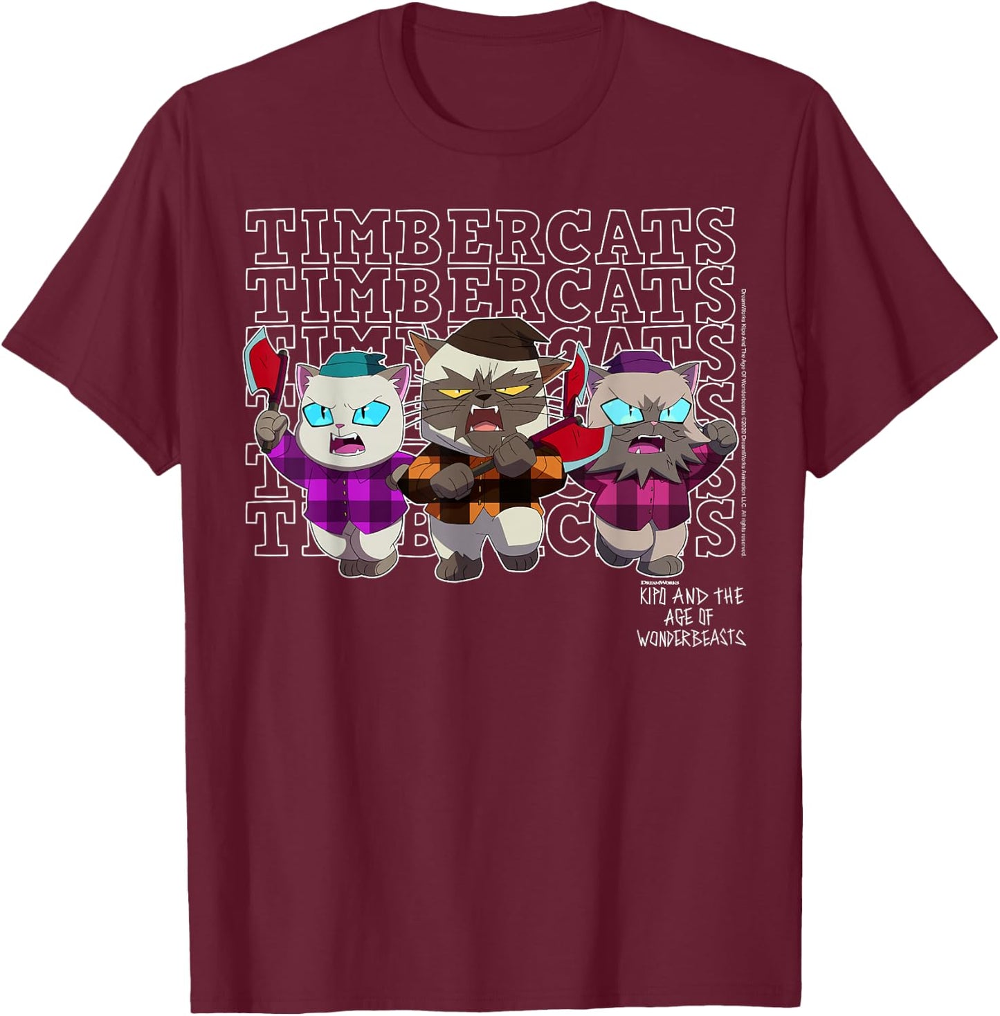 Kipo And The Age Of Wonderbeasts Timbercats Group T-Shirt - T-Shirt | Maroon