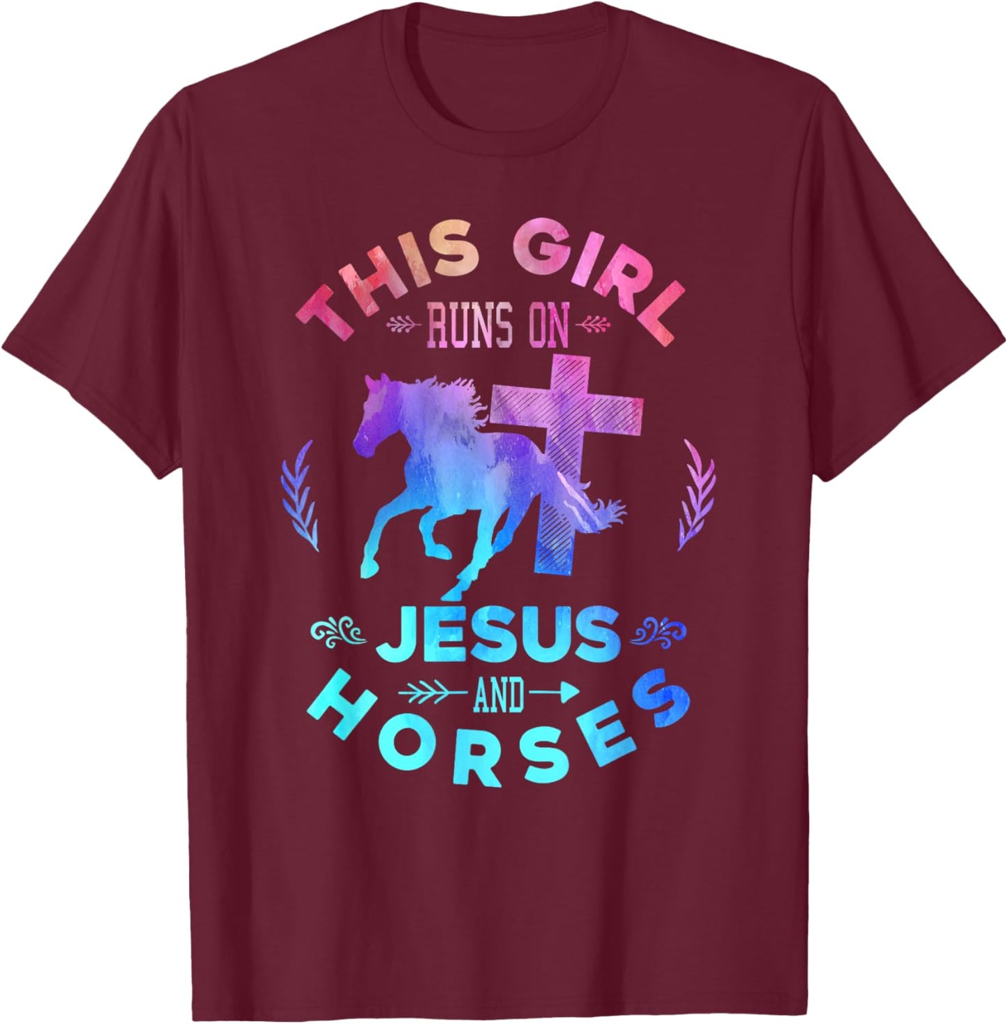 This Girl Runs on Jesus & Horses Christian Equestrian Riding T-Shirt - T-Shirt | Maroon