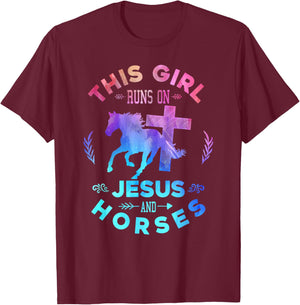This Girl Runs on Jesus & Horses Christian Equestrian Riding T-Shirt - T-Shirt | Maroon