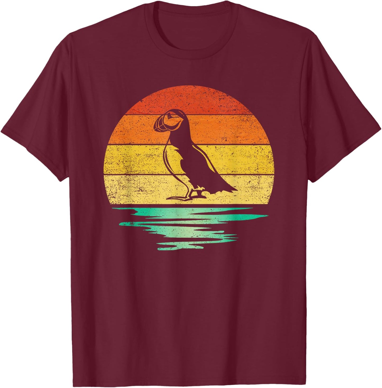 Vintage Puffin Bird Retro Sunset Puffin T-Shirt - T-Shirt | Maroon