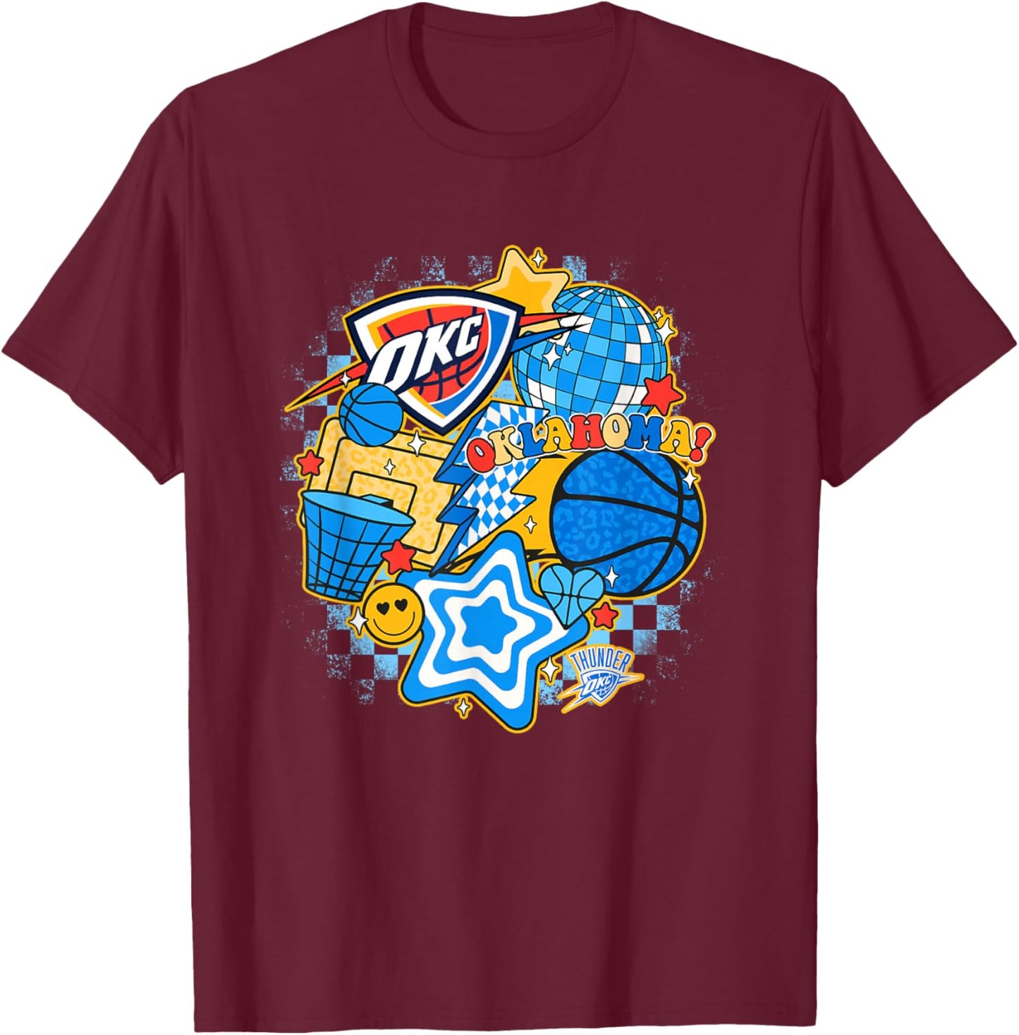 NBA Oklahoma City Thunder Psychedelic Basketball Collage T-Shirt - T-Shirt | Maroon