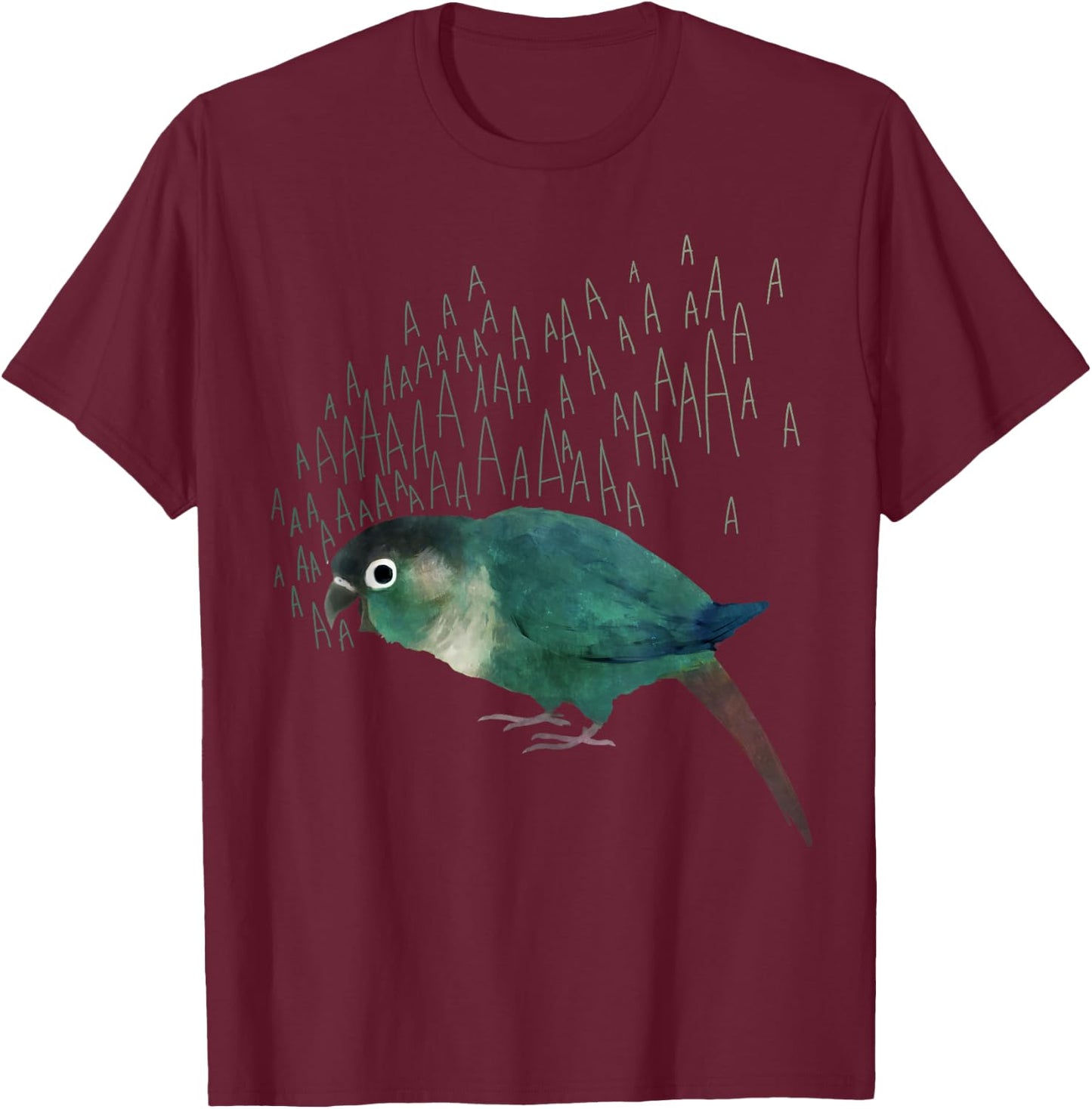 Screaming Turquoise Green Cheek Conure T-Shirt - T-Shirt | Maroon