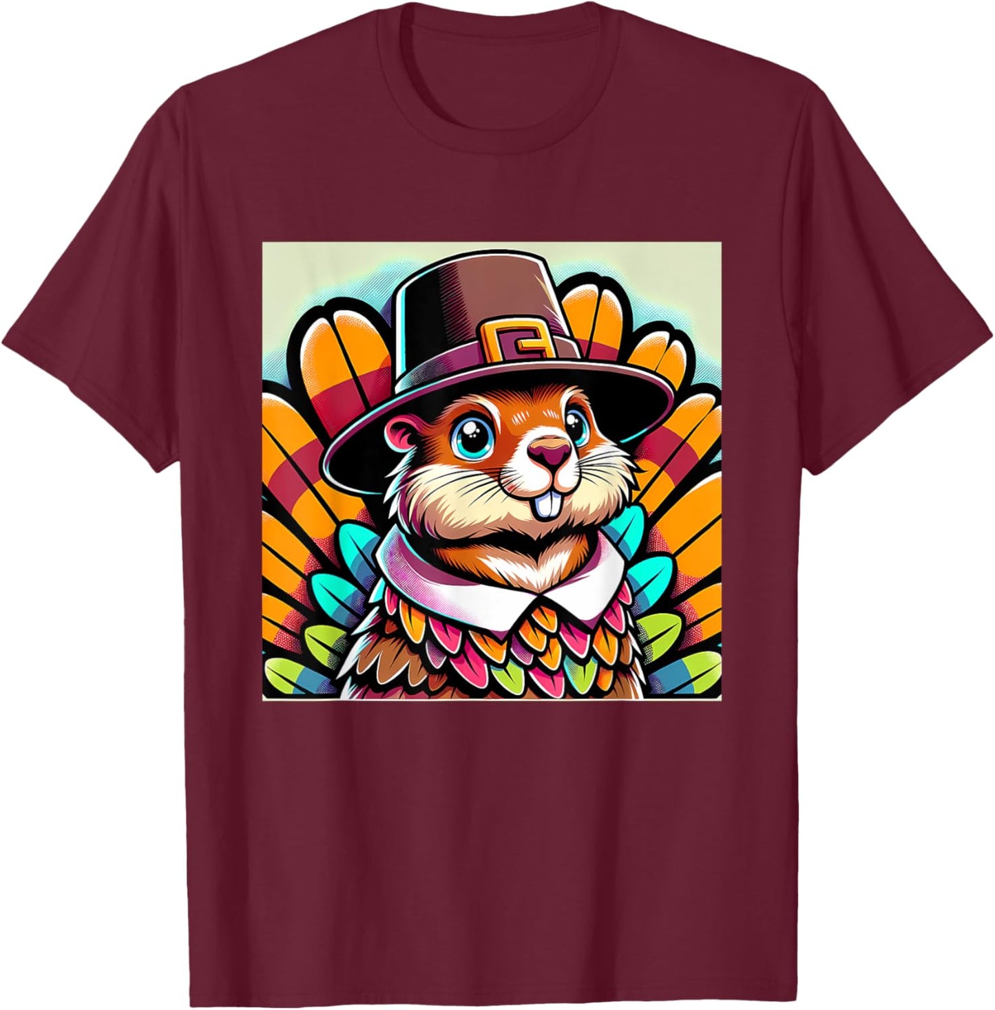 Humor Thanksgiving Turkey Groundhog T-Shirt - T-Shirt | Maroon