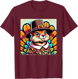Humor Thanksgiving Turkey Groundhog T-Shirt - T-Shirt | Maroon