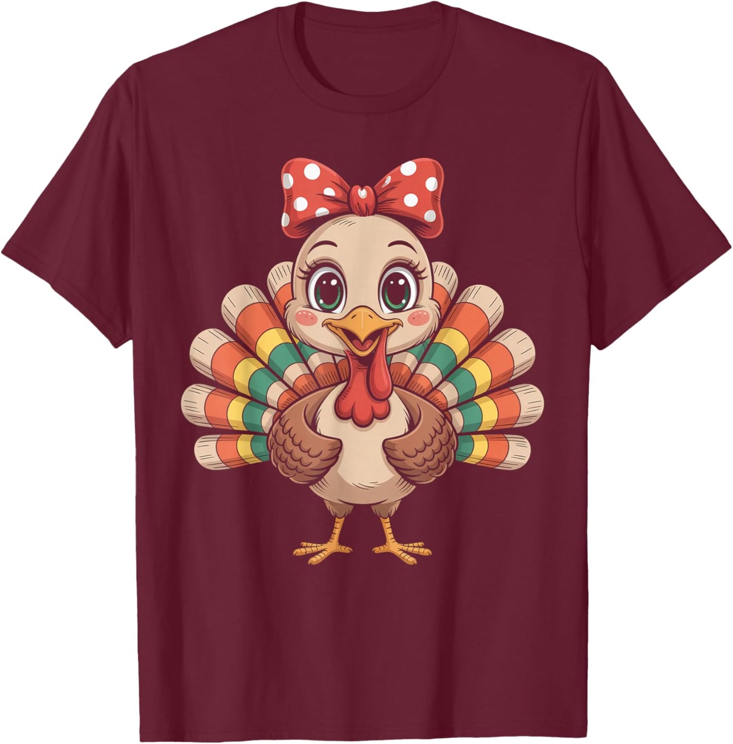 Thanksgiving Turkey Girl Fall Animal Art T-Shirt - T-Shirt | Maroon