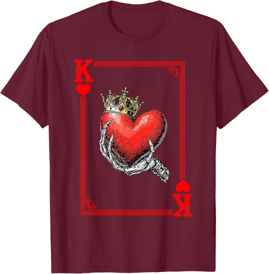 King Queen Of Hearts Playing Card Couple Matching Valentine T-Shirt - T-Shirt | Maroon