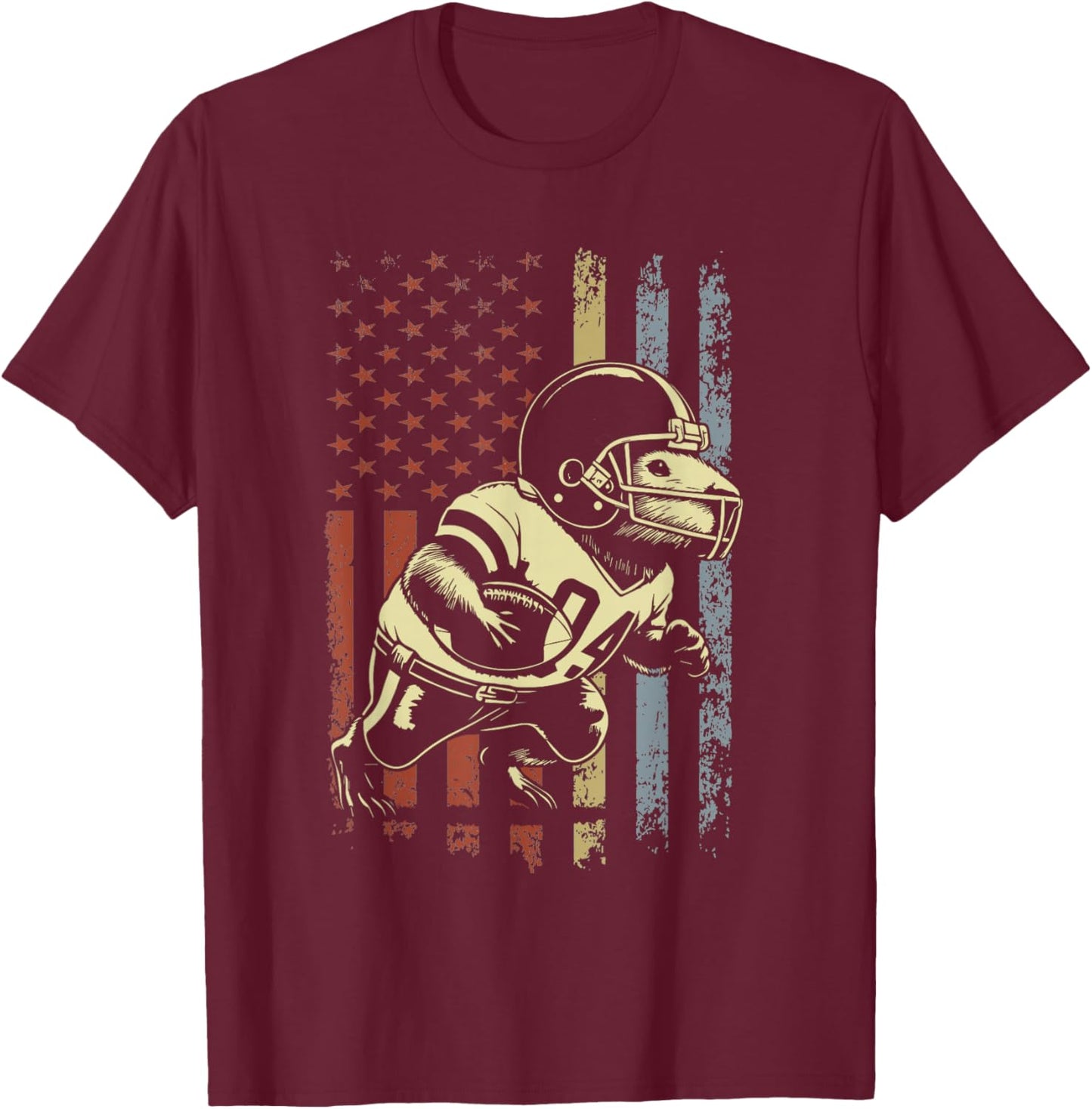 Retro Capybara Football American Flag Capybara Football T-Shirt - T-Shirt | Maroon
