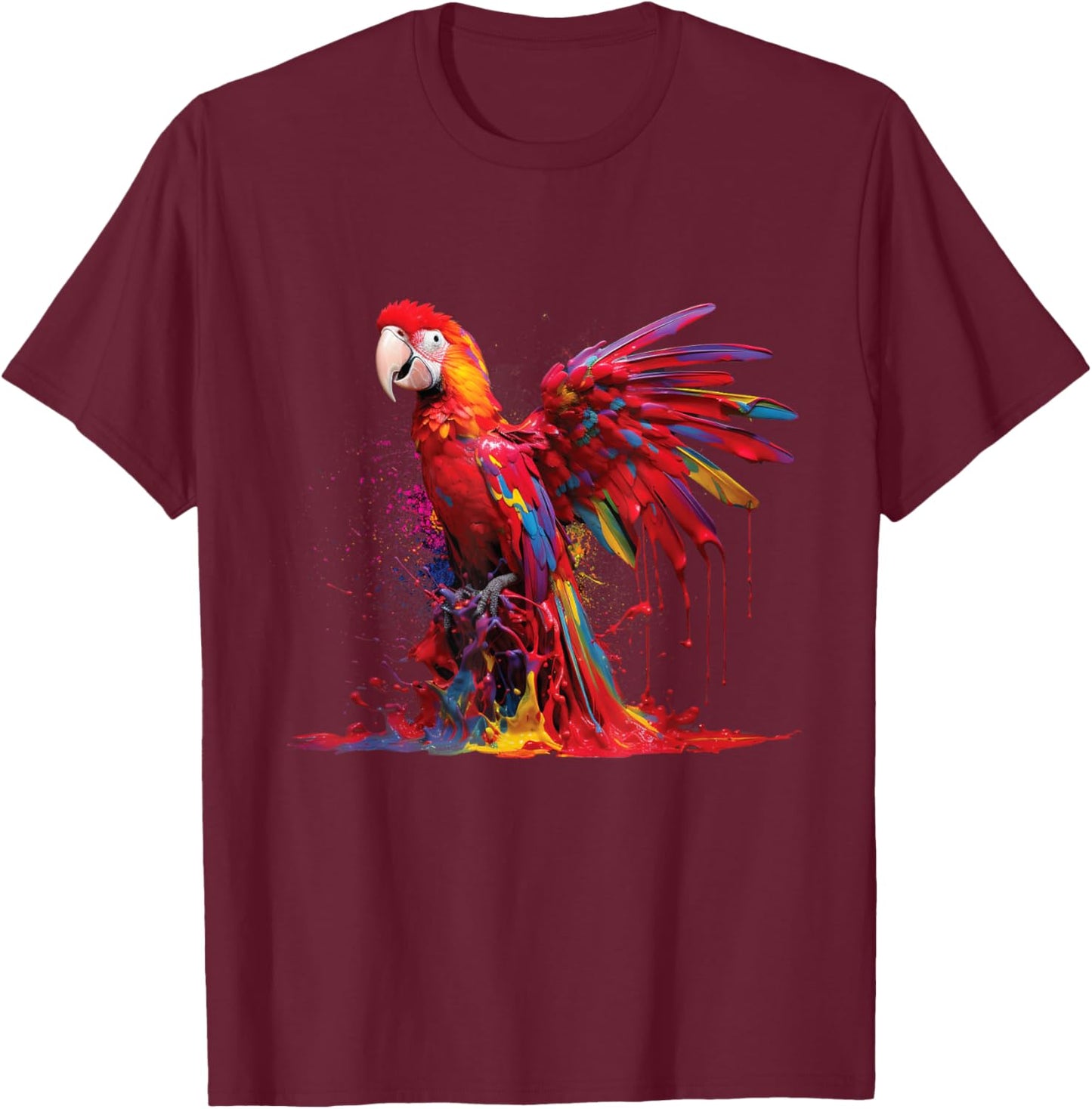 Watercolour Colourful Scarlet Macaw Parrot Bird Painting T-Shirt - T-Shirt | Maroon