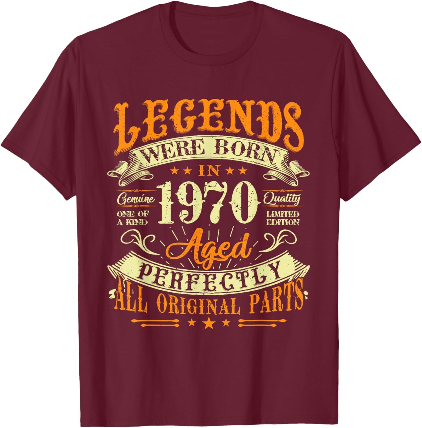 55th Birthday Vintage Legends Born In 1970 55 Years Old T-Shirt - T-Shirt | Maroon