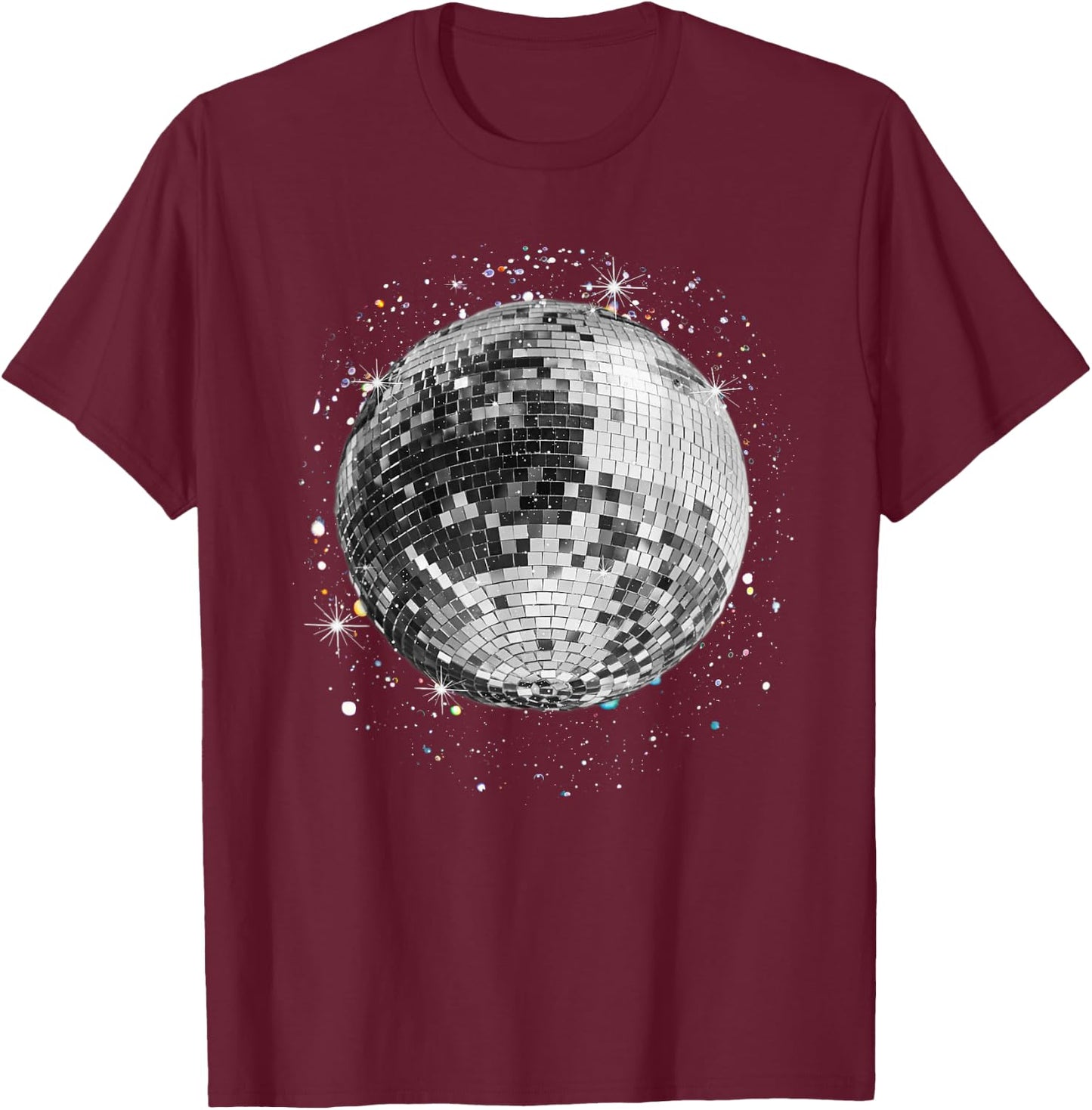 Black and White Disco Ball Club Retro T-Shirt - T-Shirt | Maroon