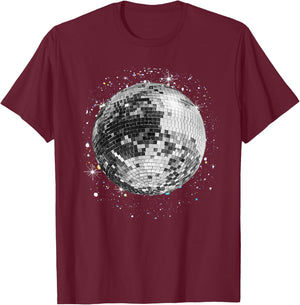 Black and White Disco Ball Club Retro T-Shirt - T-Shirt | Maroon