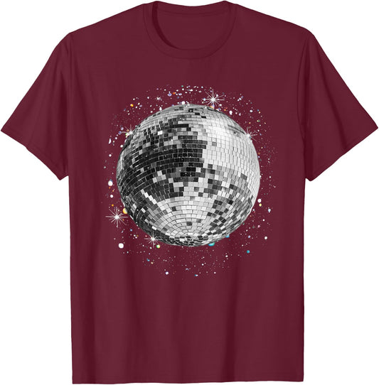 Black and White Disco Ball Club Retro T-Shirt - T-Shirt | Maroon