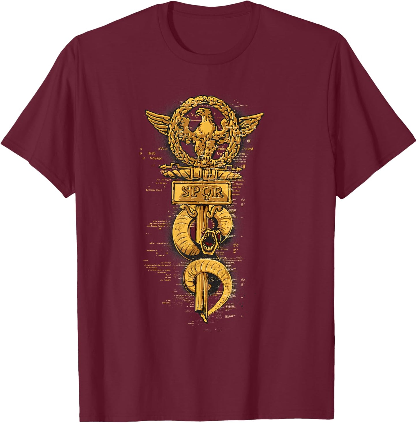 S.P.Q.R. Senatus Populusque Romanus War Banner Eagle Design T-Shirt - T-Shirt | Maroon