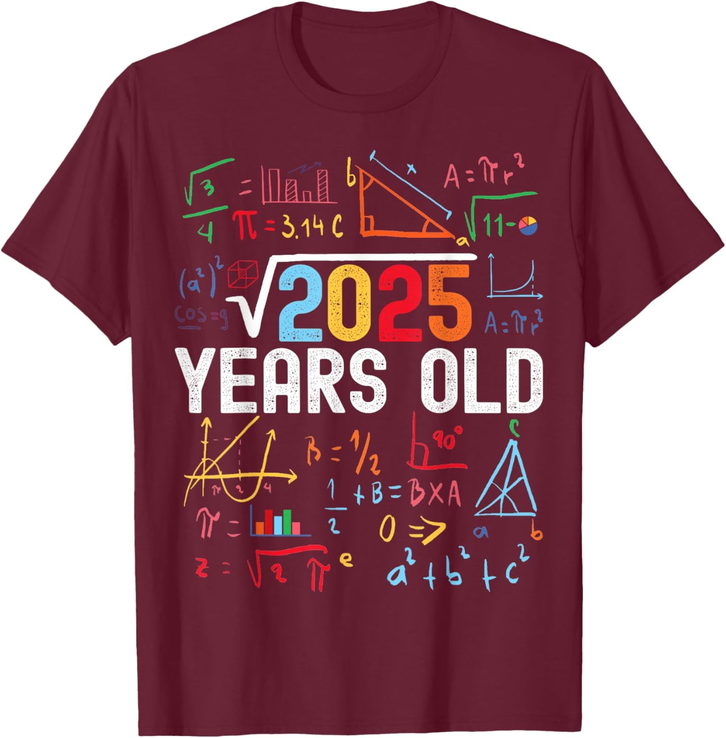 Square Root of 2025 45th Birthday 45 Years Old Birthday T-Shirt - T-Shirt | Maroon