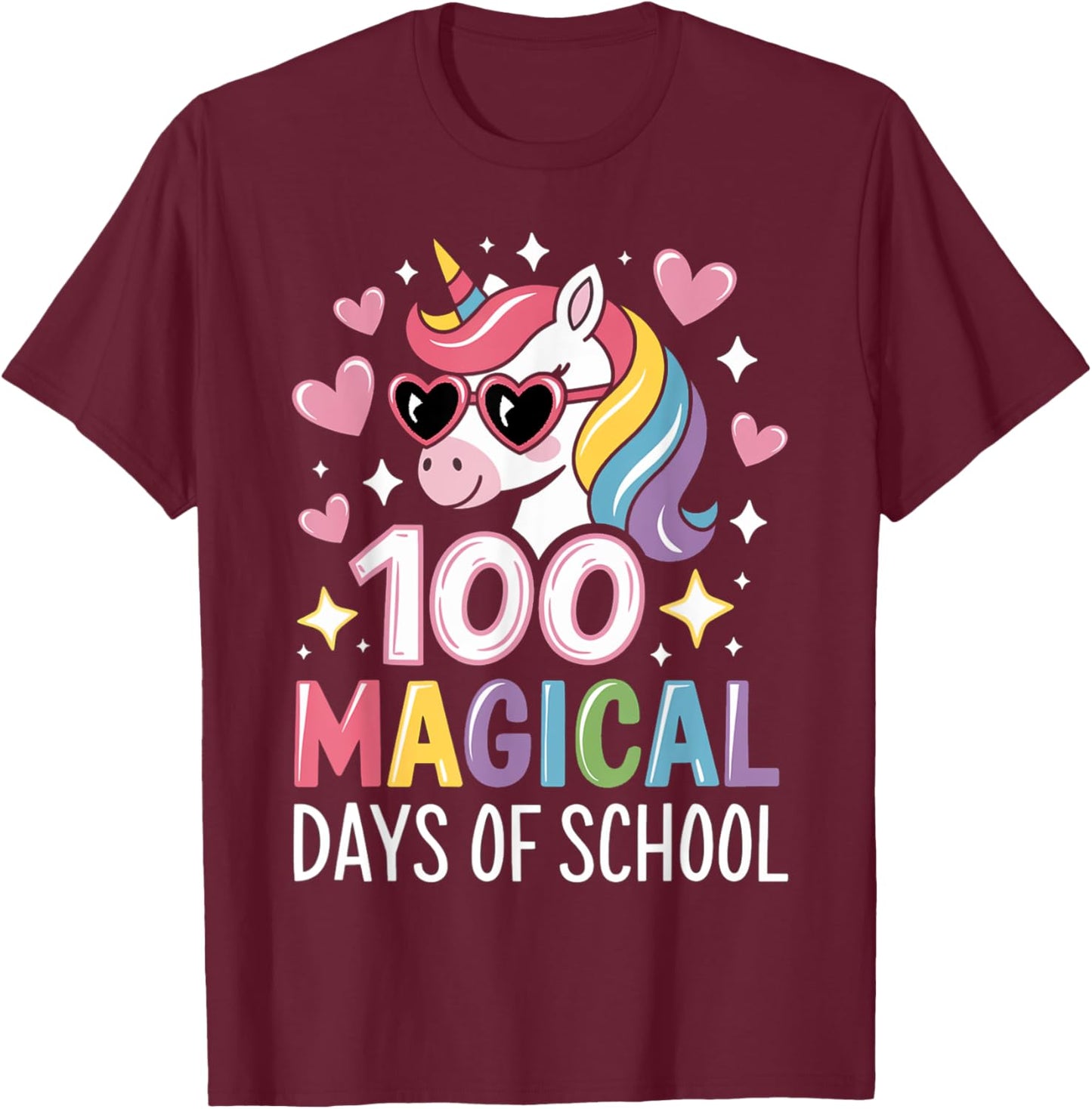 100 Magical Days of School Unicorn 100th Day Of School Girls T-Shirt - T-Shirt | Maroon