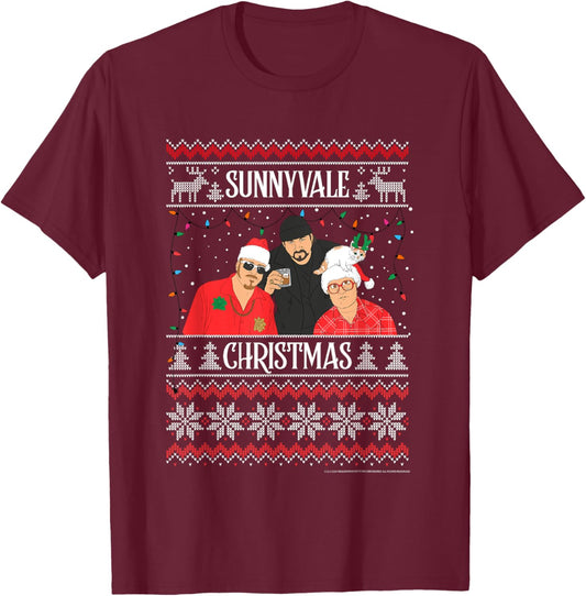 Trailer Park Boys Sunnyvale Christmas Ugly Sweater T-Shirt - T-Shirt | Maroon