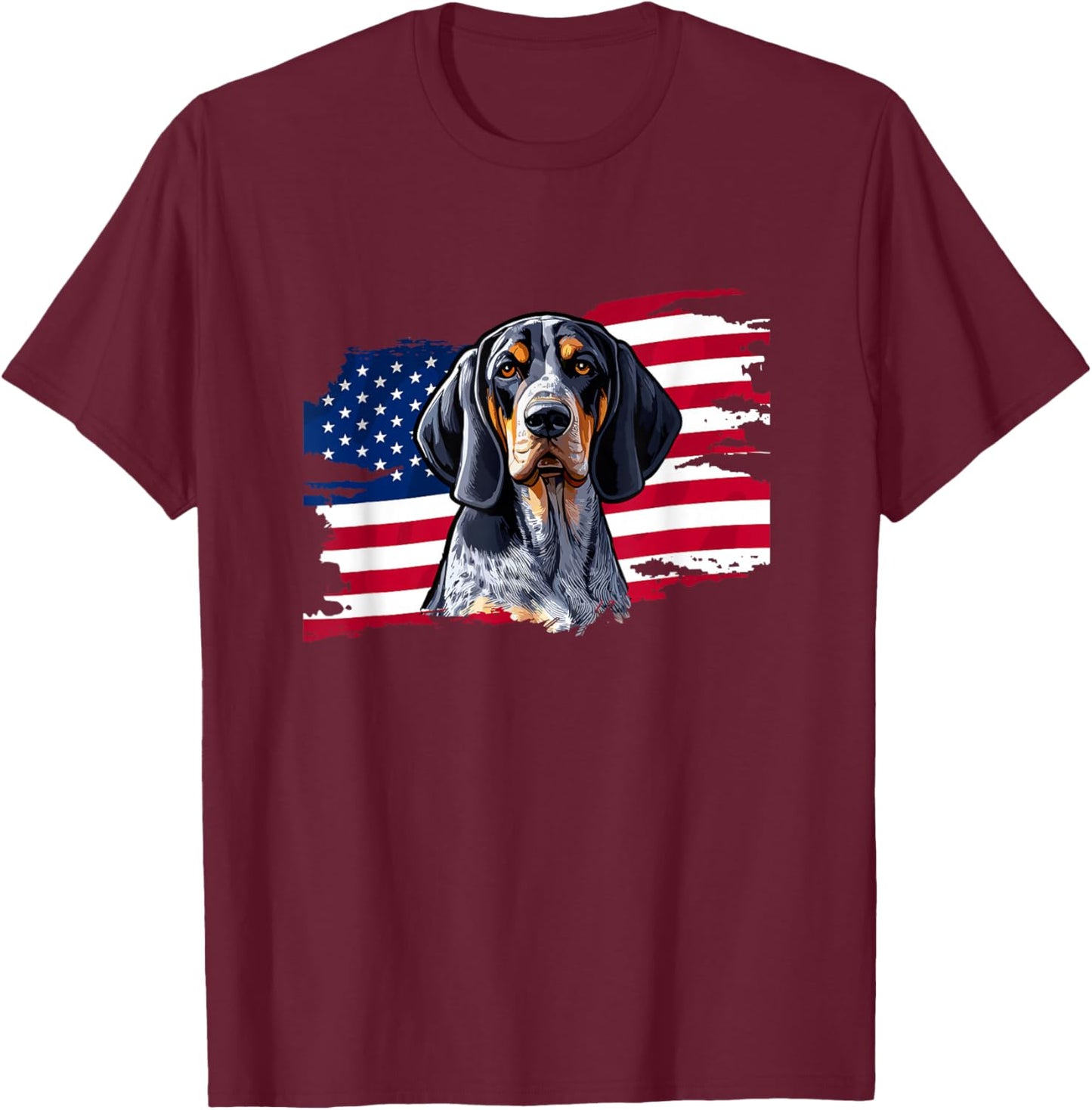 USA Flag Fourth July 4th Patriotic Bluetick Coonhound Lover T-Shirt - T-Shirt | Maroon