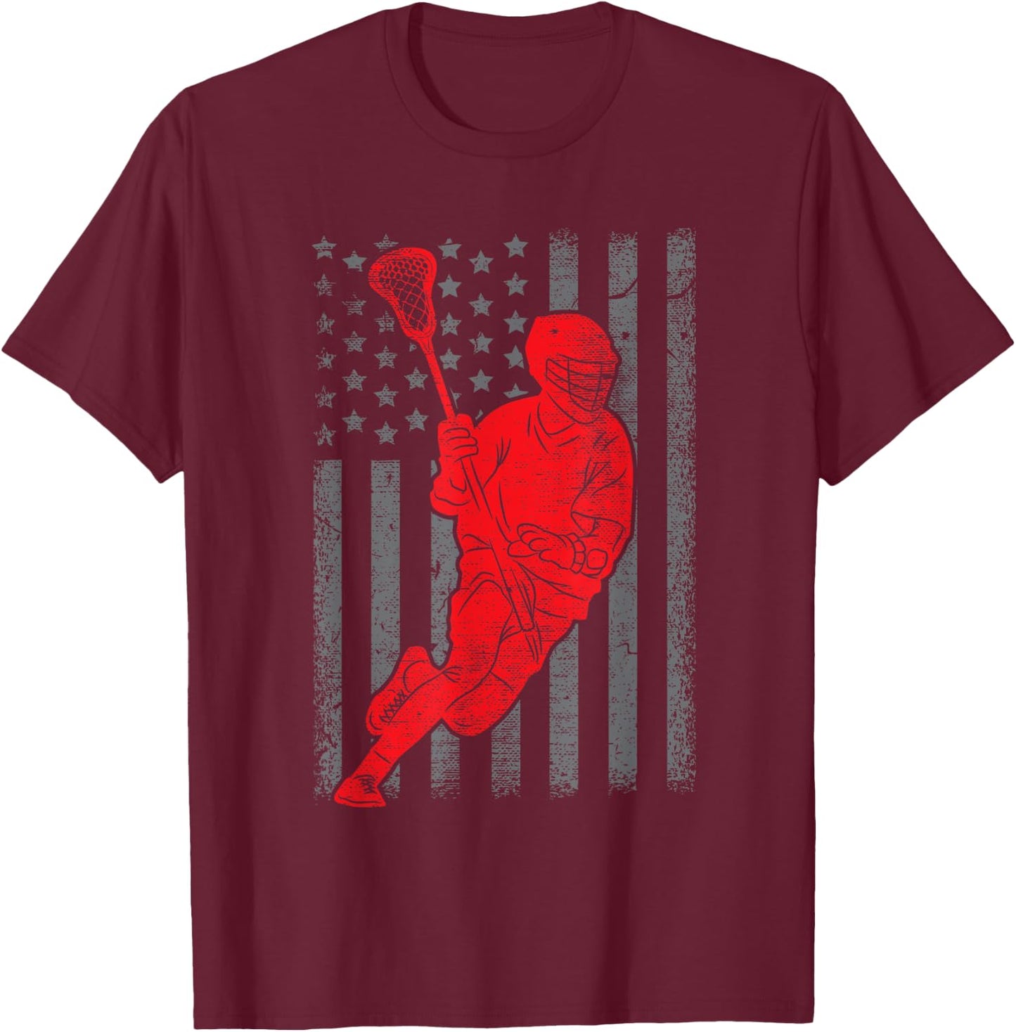 Funny Vintage American Flag Lacrosse USA Sport Gift Men Boys T-Shirt - T-Shirt | Maroon