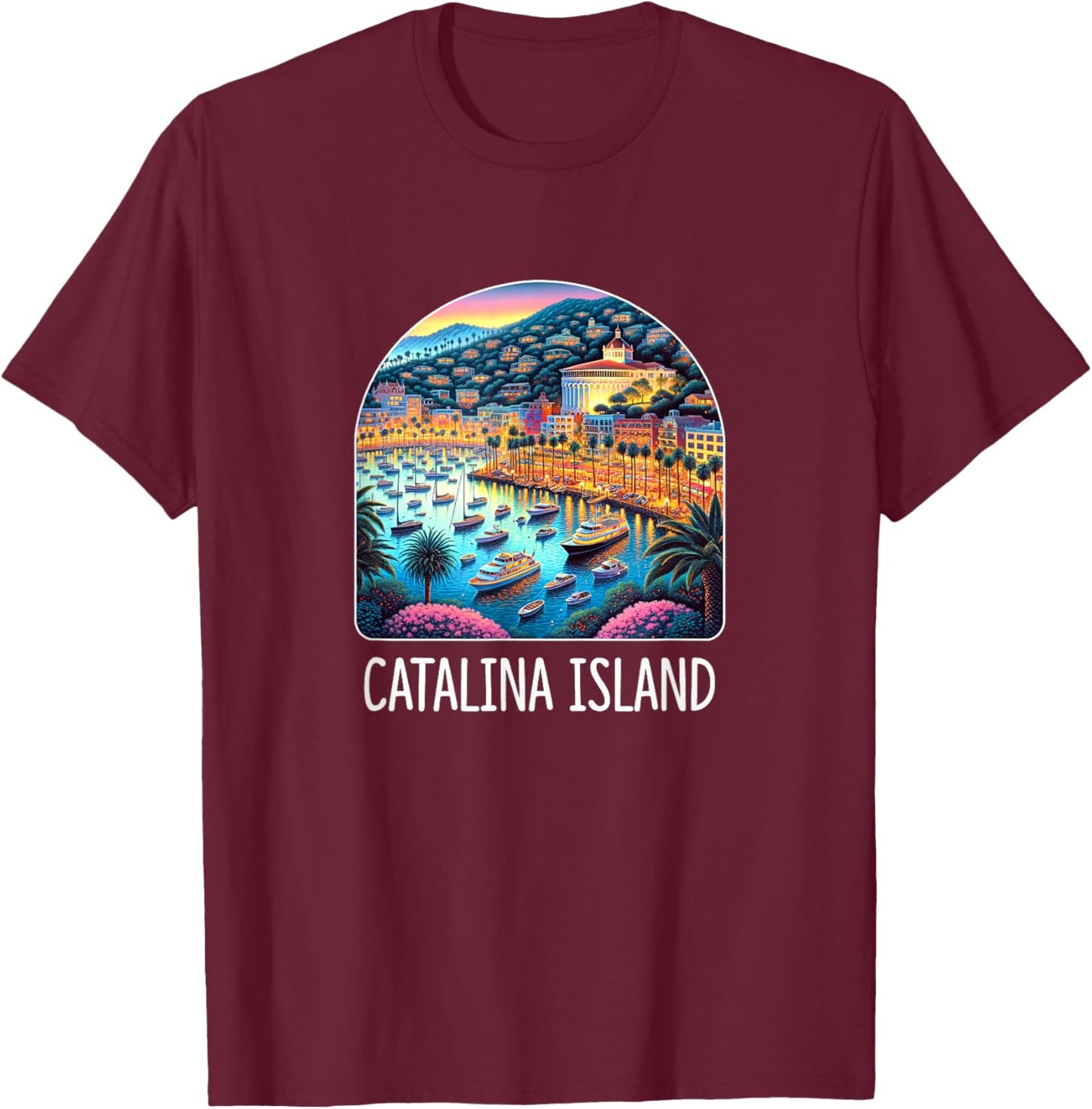 Catalina Island - California Avalon Bay Sunset T-Shirt - T-Shirt | Maroon