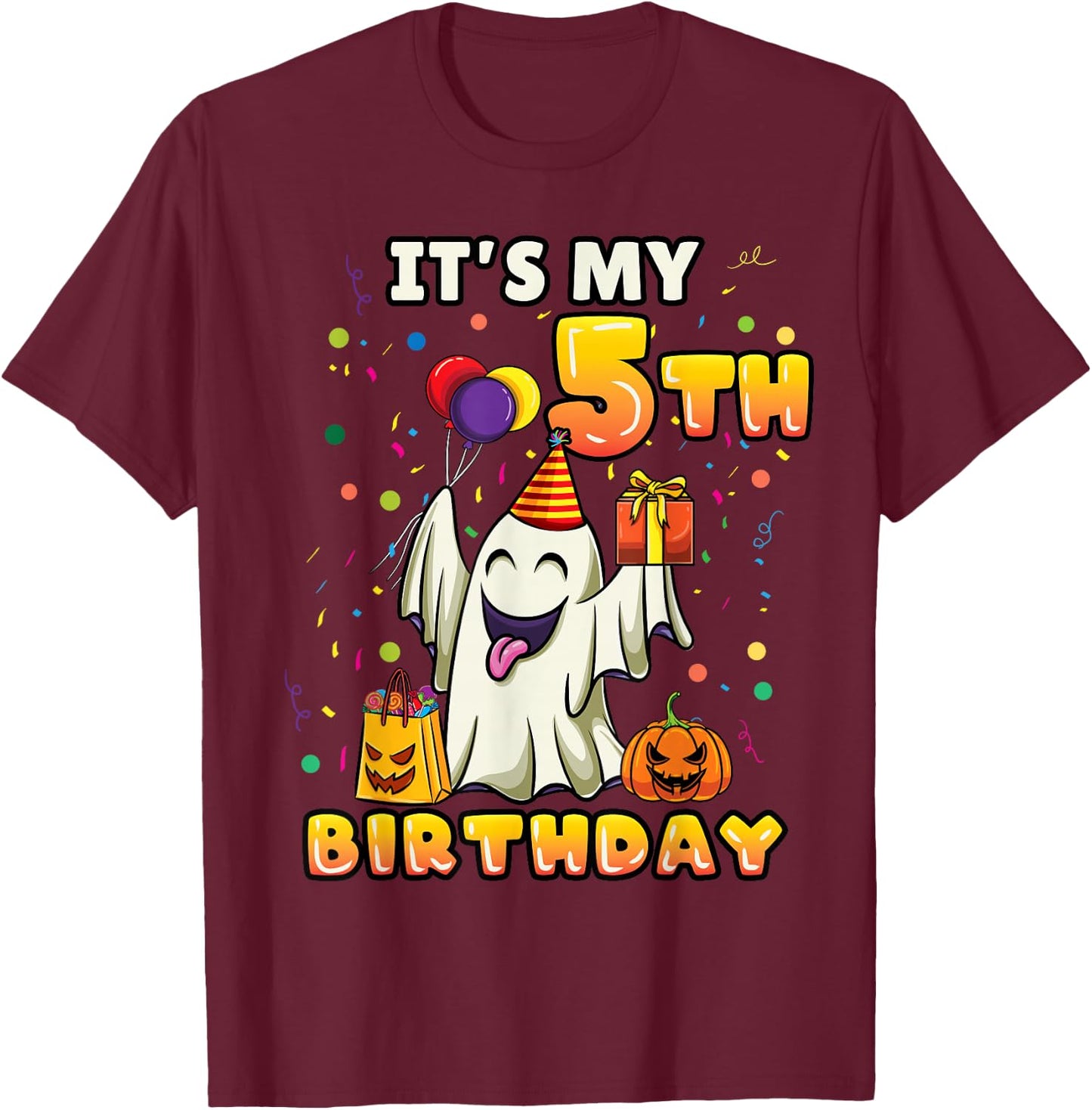 Its My 5th Birthday Ghost Halloween Kids T-Shirt - T-Shirt | Maroon