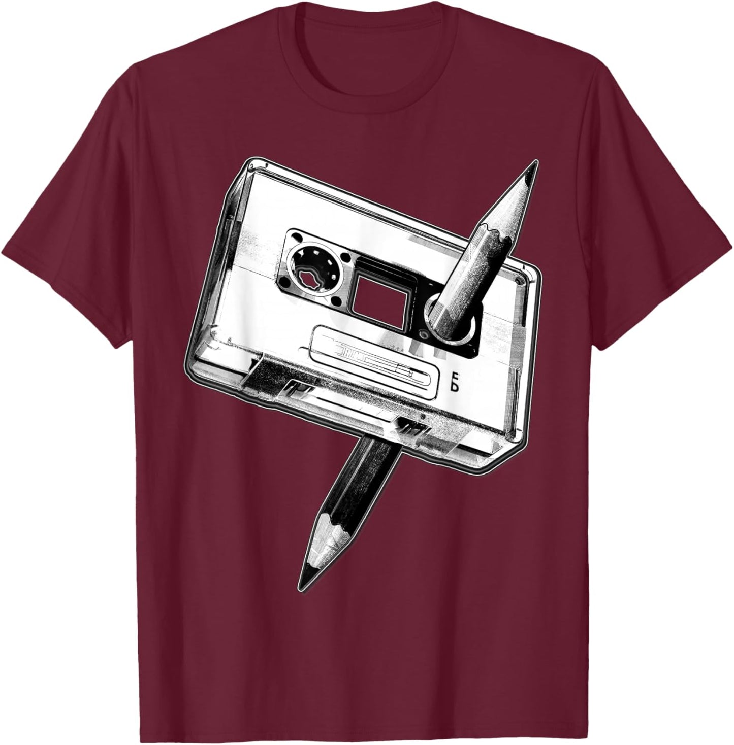 80s Cassette Tape Pencil 1980s Retro Vintage Music Mixtape T-Shirt - T-Shirt | Maroon