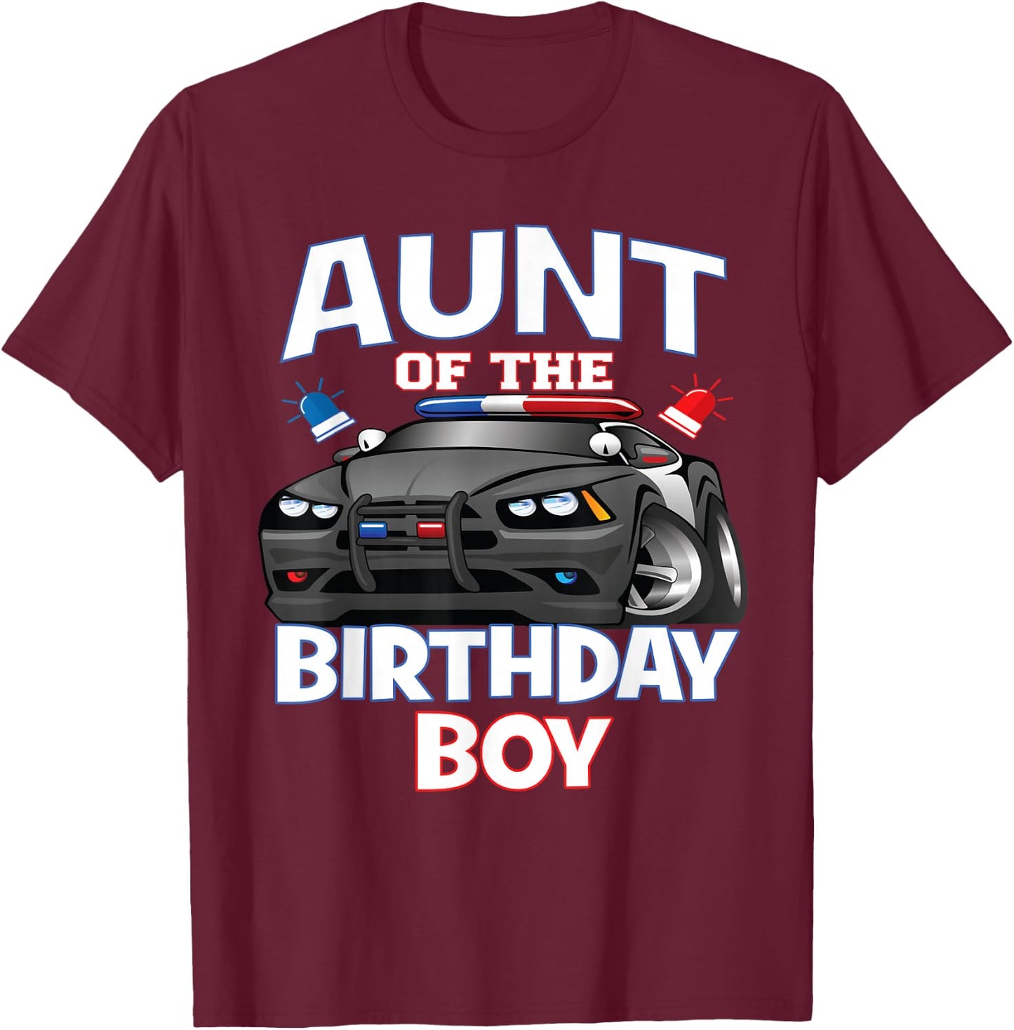 Aunt Of The Birthday Boy Policeman Officer Party T-Shirt - T-Shirt | Maroon