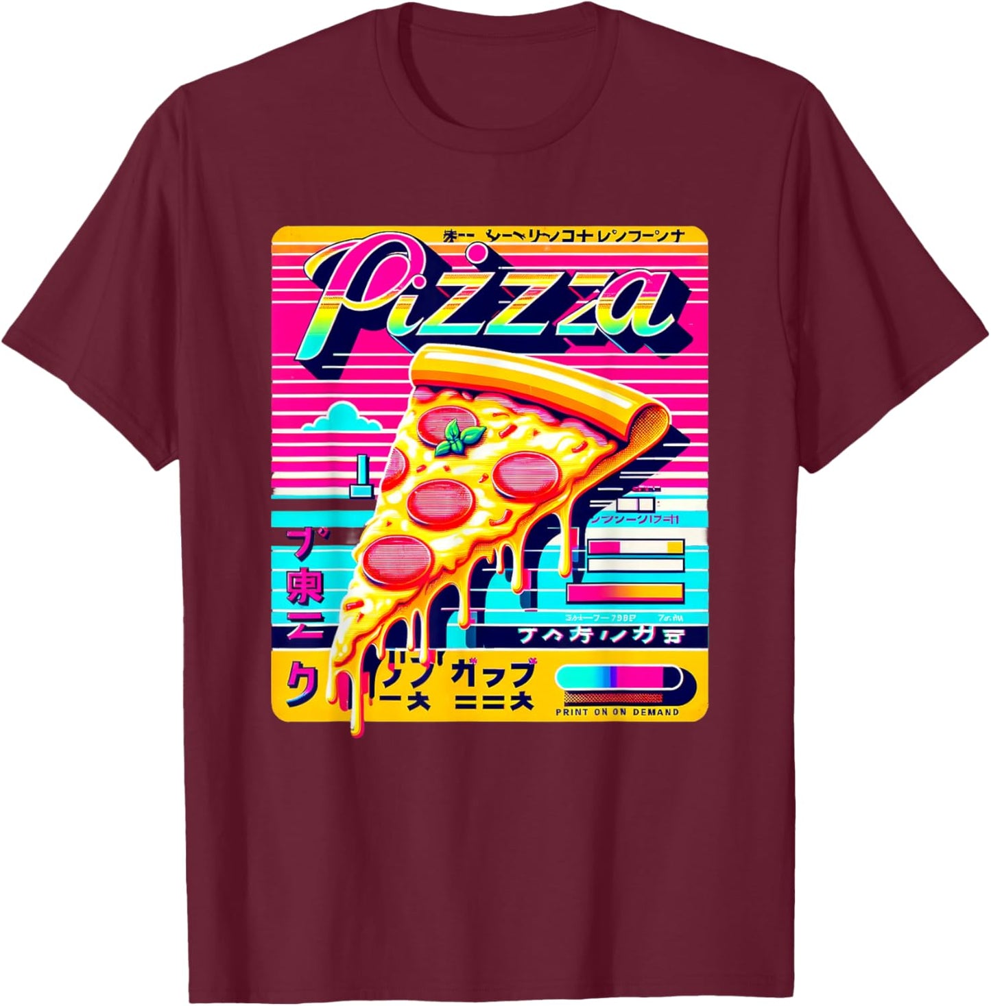 Retro Pizza Vaporwave Japanese Glitch Art T-Shirt - T-Shirt | Maroon