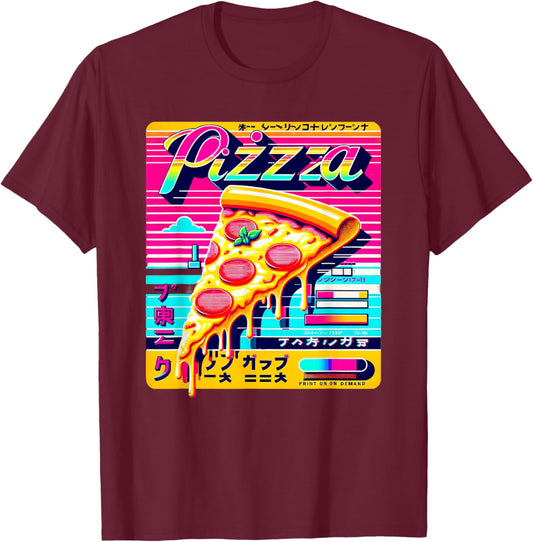 Retro Pizza Vaporwave Japanese Glitch Art T-Shirt - T-Shirt | Maroon
