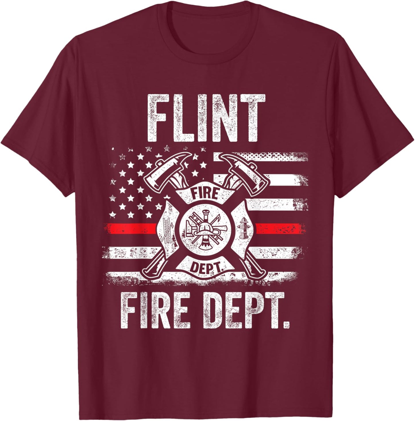 Flint Michigan Fire Department Thin Red Line Fireman T-Shirt - T-Shirt | Maroon