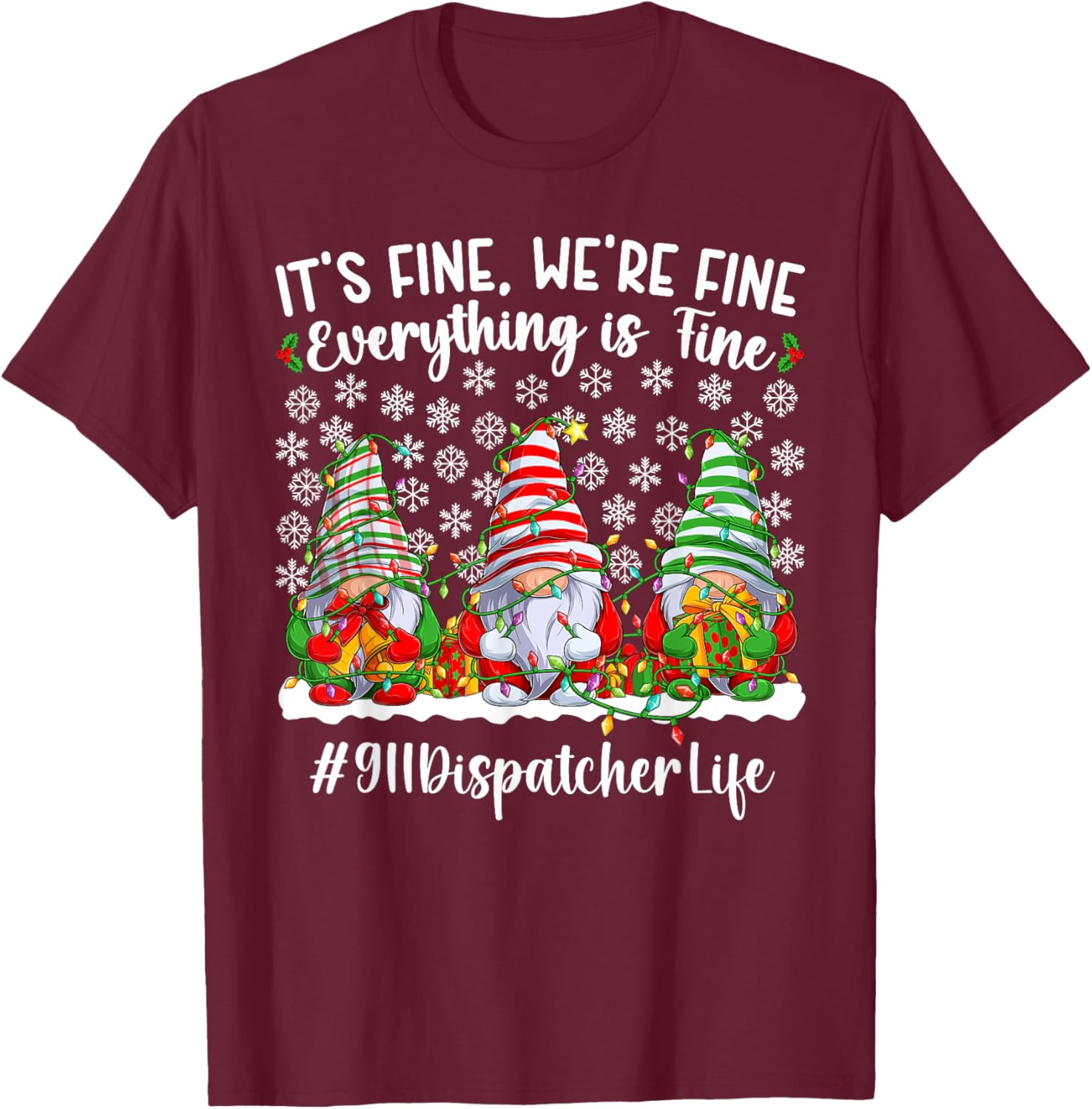 Funny 911 Dispatcher Christmas 911 Operator Xmas Party T-Shirt - T-Shirt | Maroon