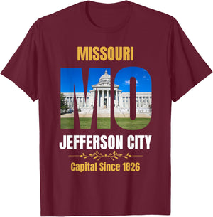 Jefferson City, State Capital of Missouri, Souvenir , -Adults, Black, Small, Short Sleeve T-Shirt - T-Shirt | Maroon