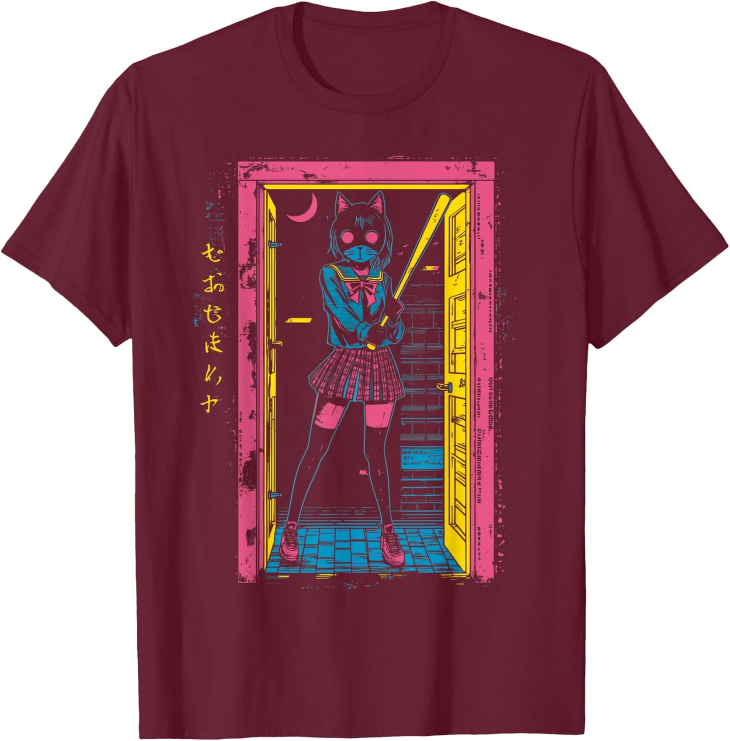 Creepy Girl Cat Grunge Slasher Pastel Goth Anime Horror T-Shirt - T-Shirt | Maroon