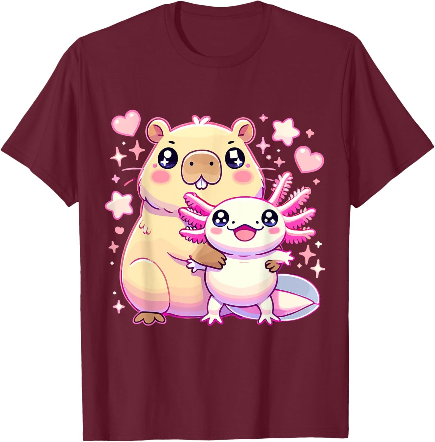 Capybara and Axolotl T-Shirt - T-Shirt | Maroon