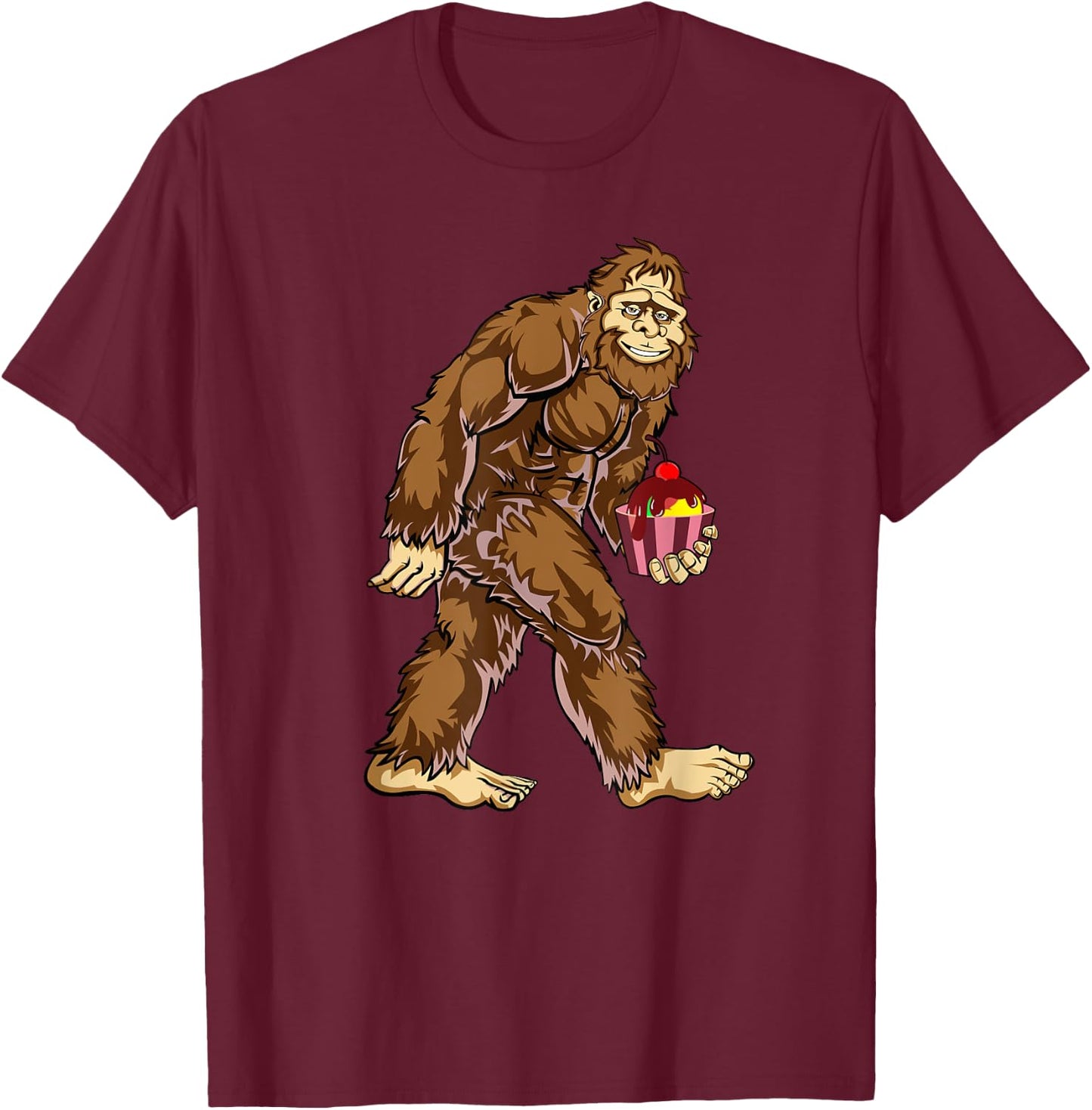 Funny Bigfoot Ice Cream Boy Funny Sasquatch Shirt T-Shirt - T-Shirt | Maroon