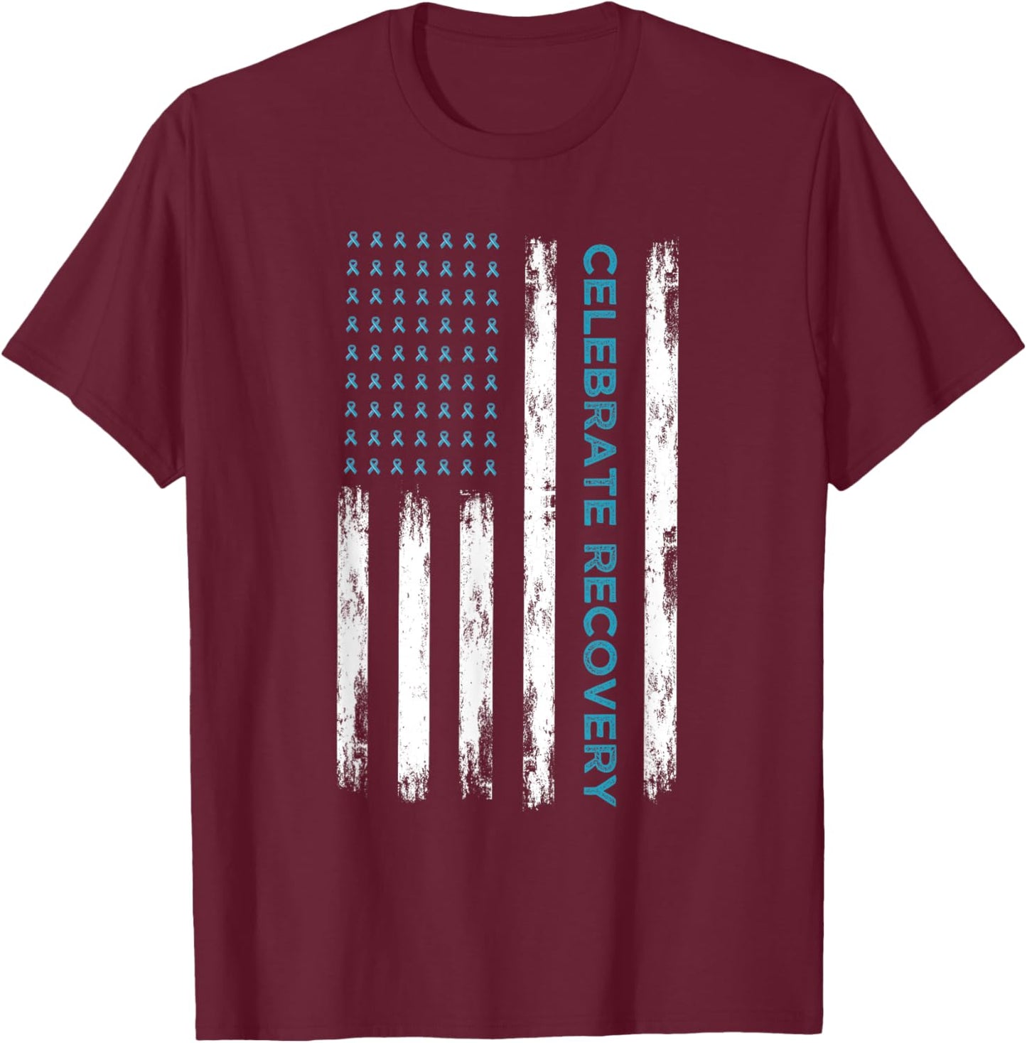 Drug Alcohol Addiction Recovery Celebrate Recovery USA Flag T-Shirt - T-Shirt | Maroon