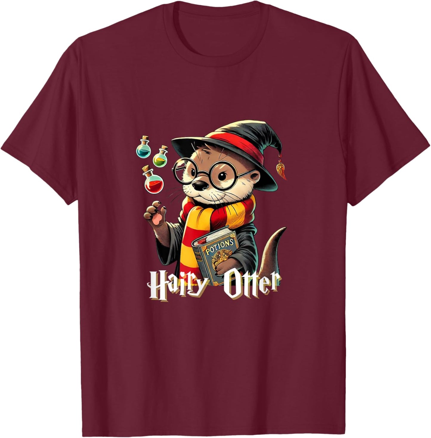 Hairy Otter - Funny Wizard T-Shirt - T-Shirt | Maroon