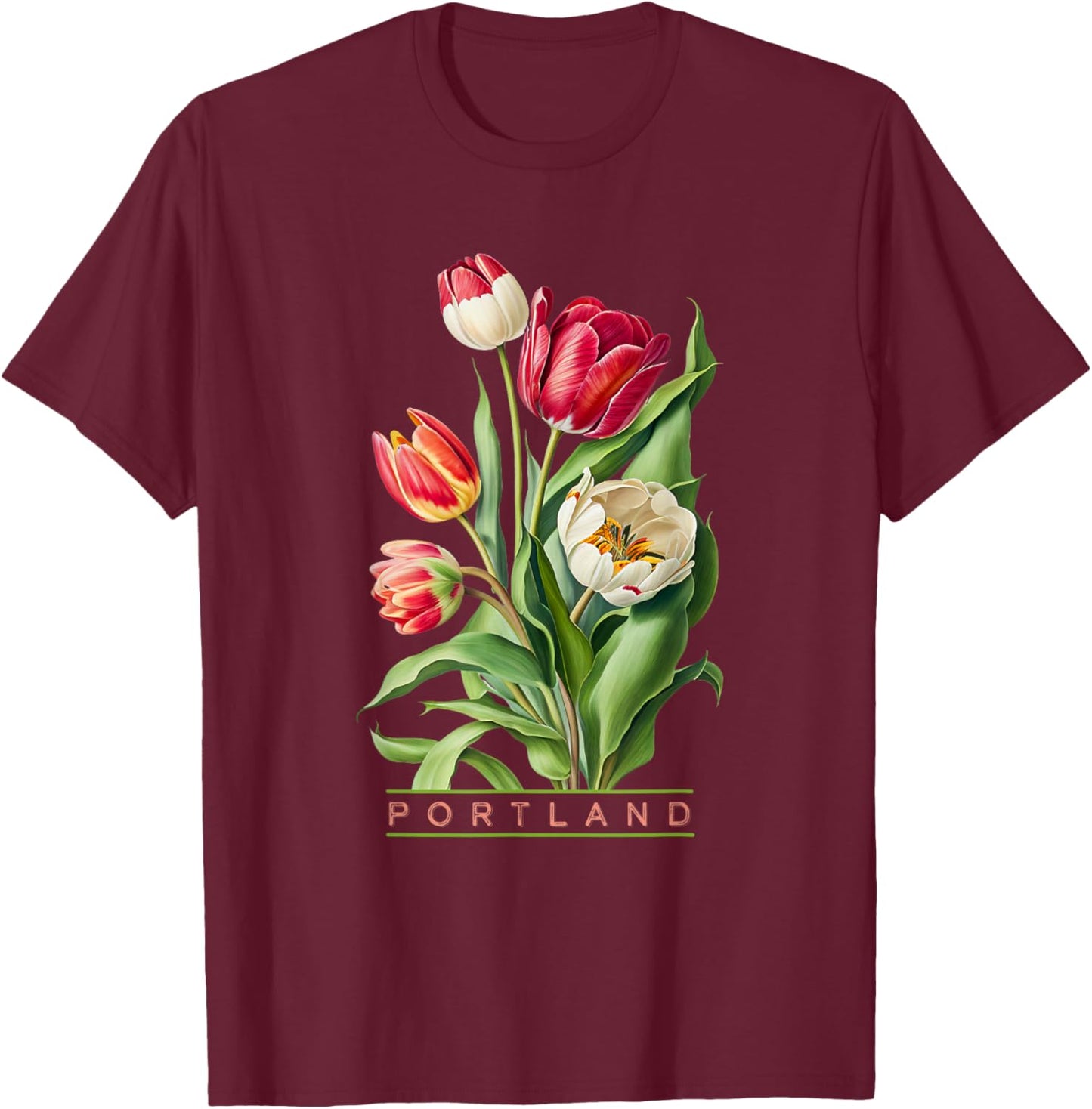 Portland Botanical Tulip Lovers Gardeners Souvenir T-Shirt - T-Shirt | Maroon